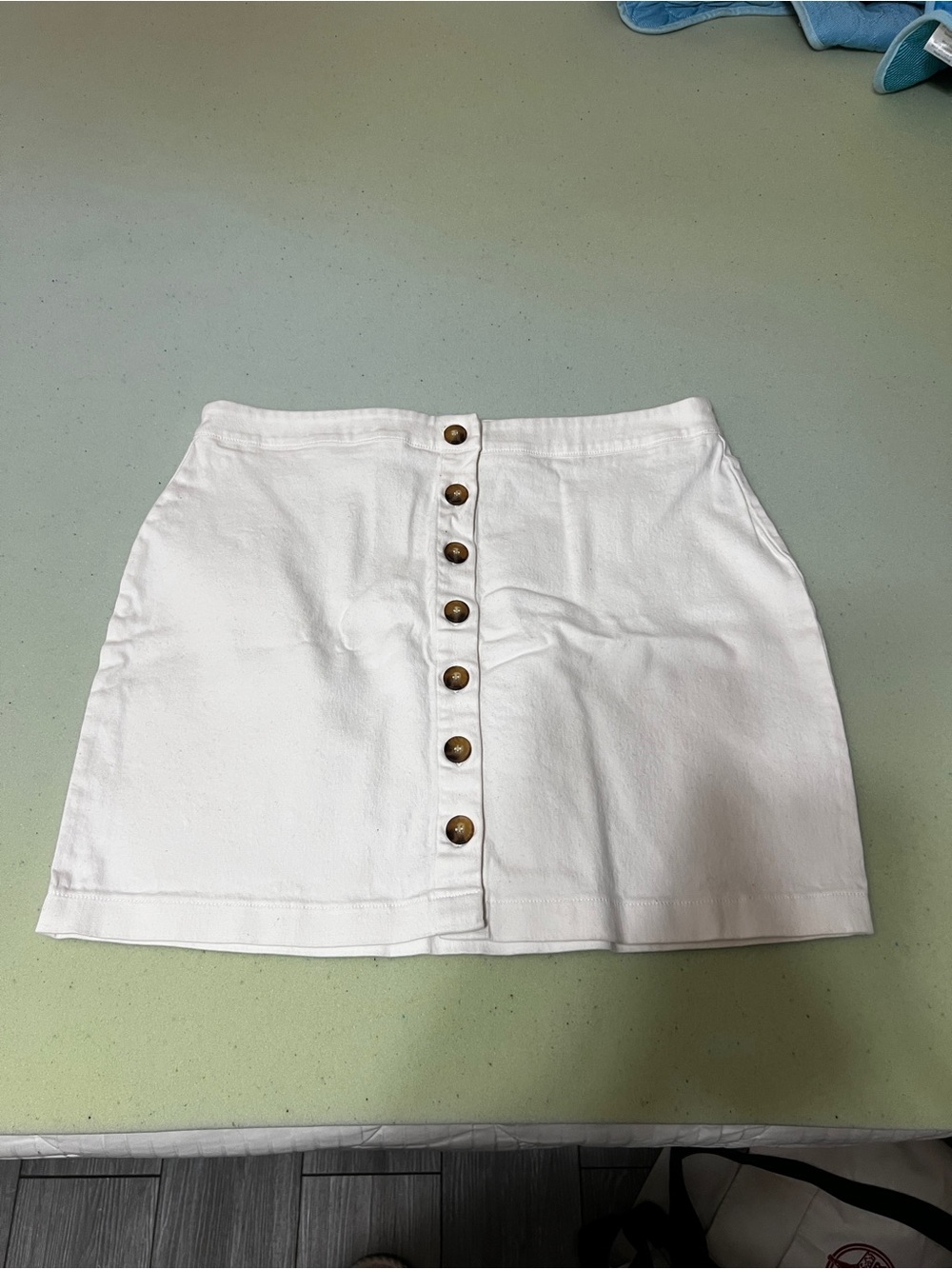 White Button-Front Mini Skirt